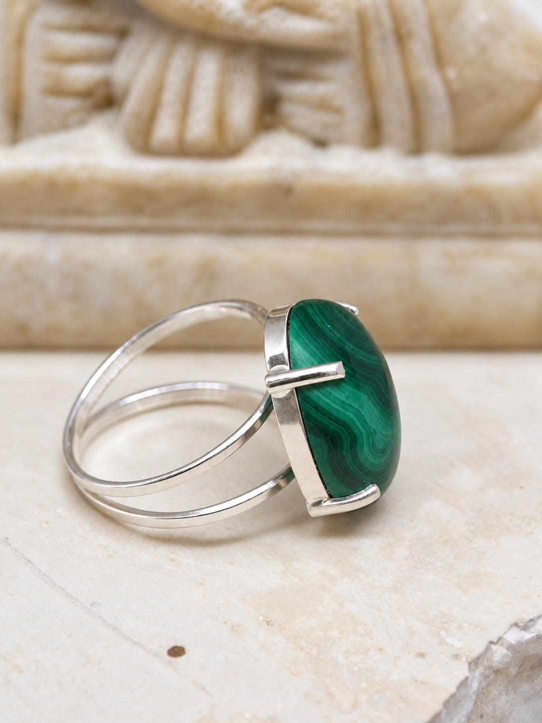 Malachite 925 Sterling Silver Oval Cabochon Ring
