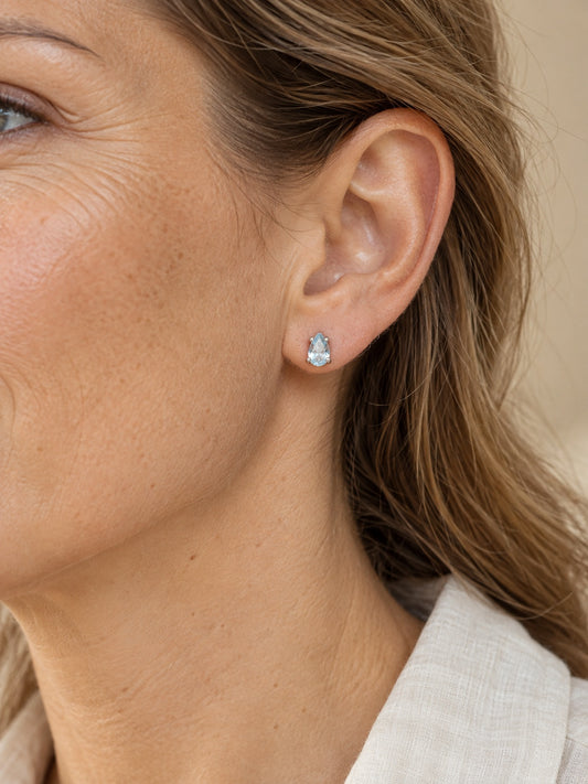 Aquamarine 925 Sterling Silver Mini Teardrop Stud Earrings