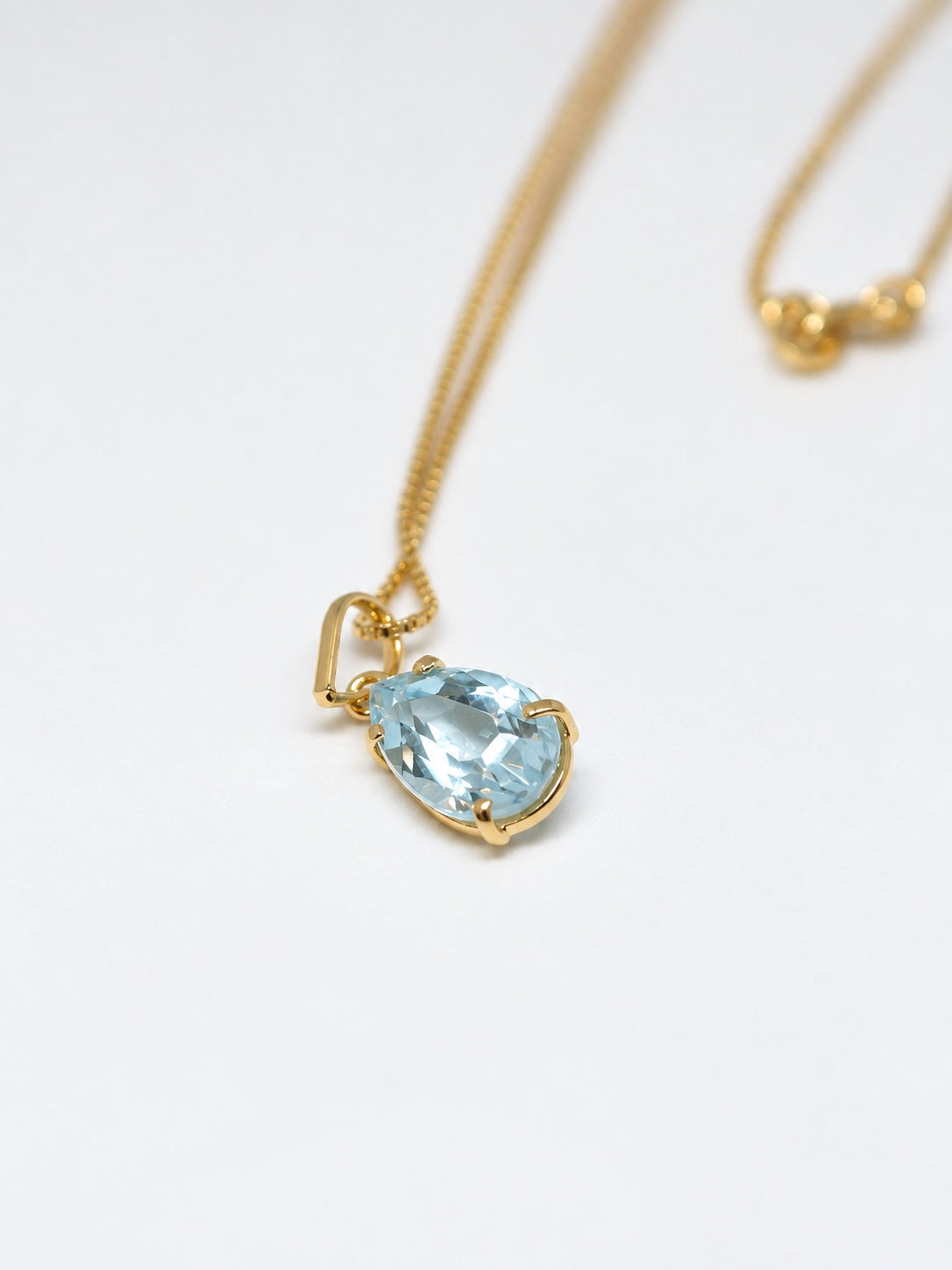 Faceted Aquamarine 18k Gold Vermeil Pear Pendant Necklace, Sky Blue