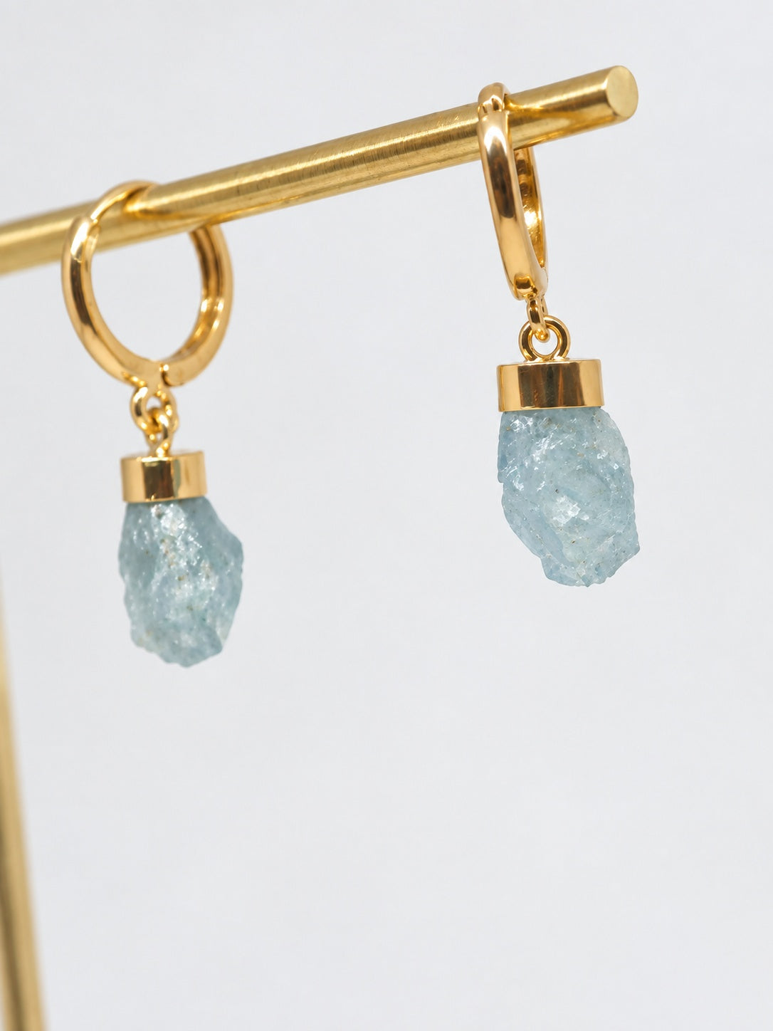 Raw Aquamarine 18k Gold Vermeil Huggie Hoop Earrings
