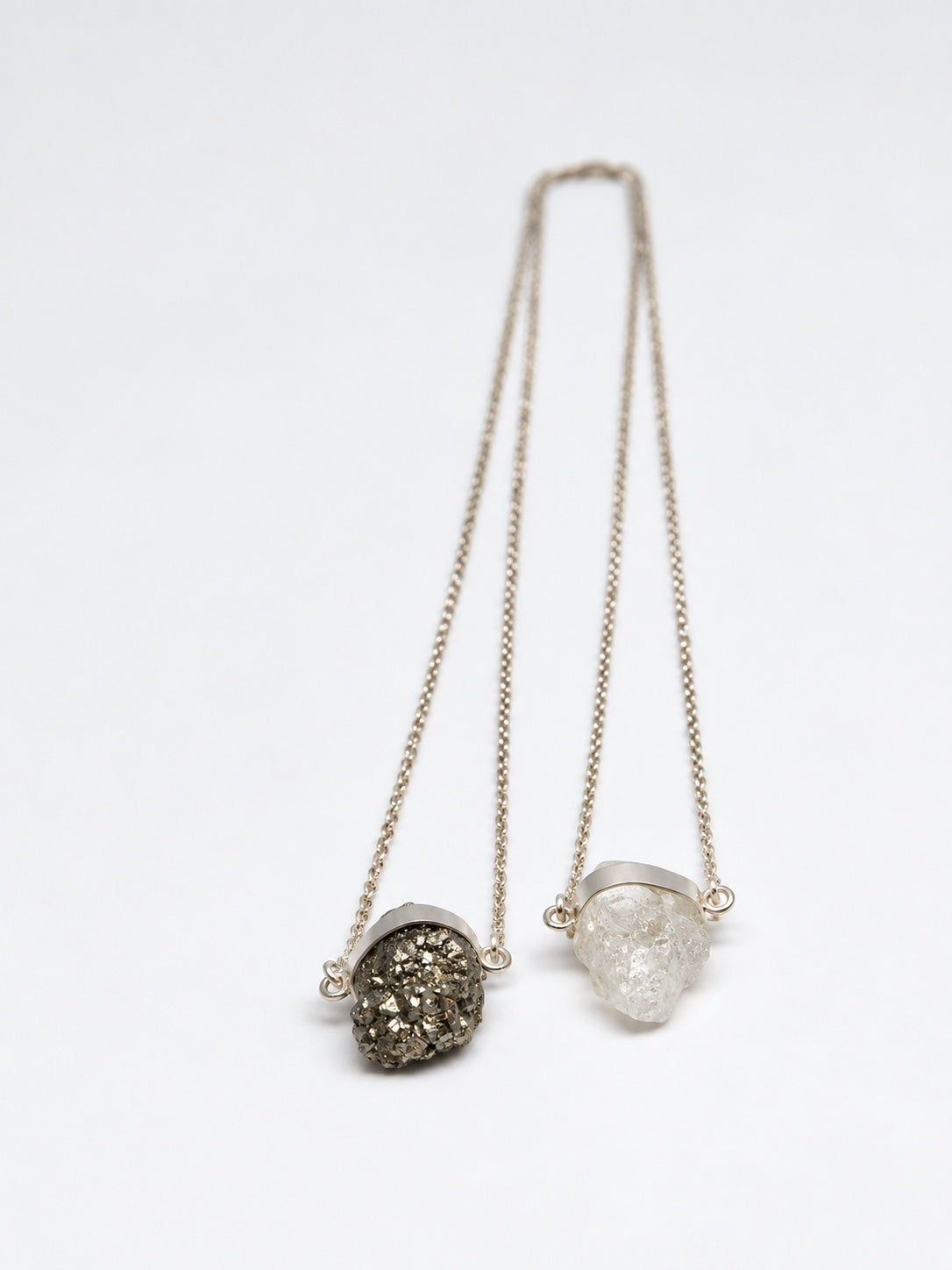 Pyrite and Clear Quartz 925 Sterling Silver Scapular Necklace