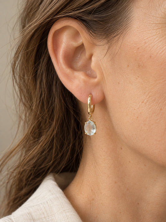Faceted Aquamarine 18k Gold Vermeil Huggie Hoop Earrings