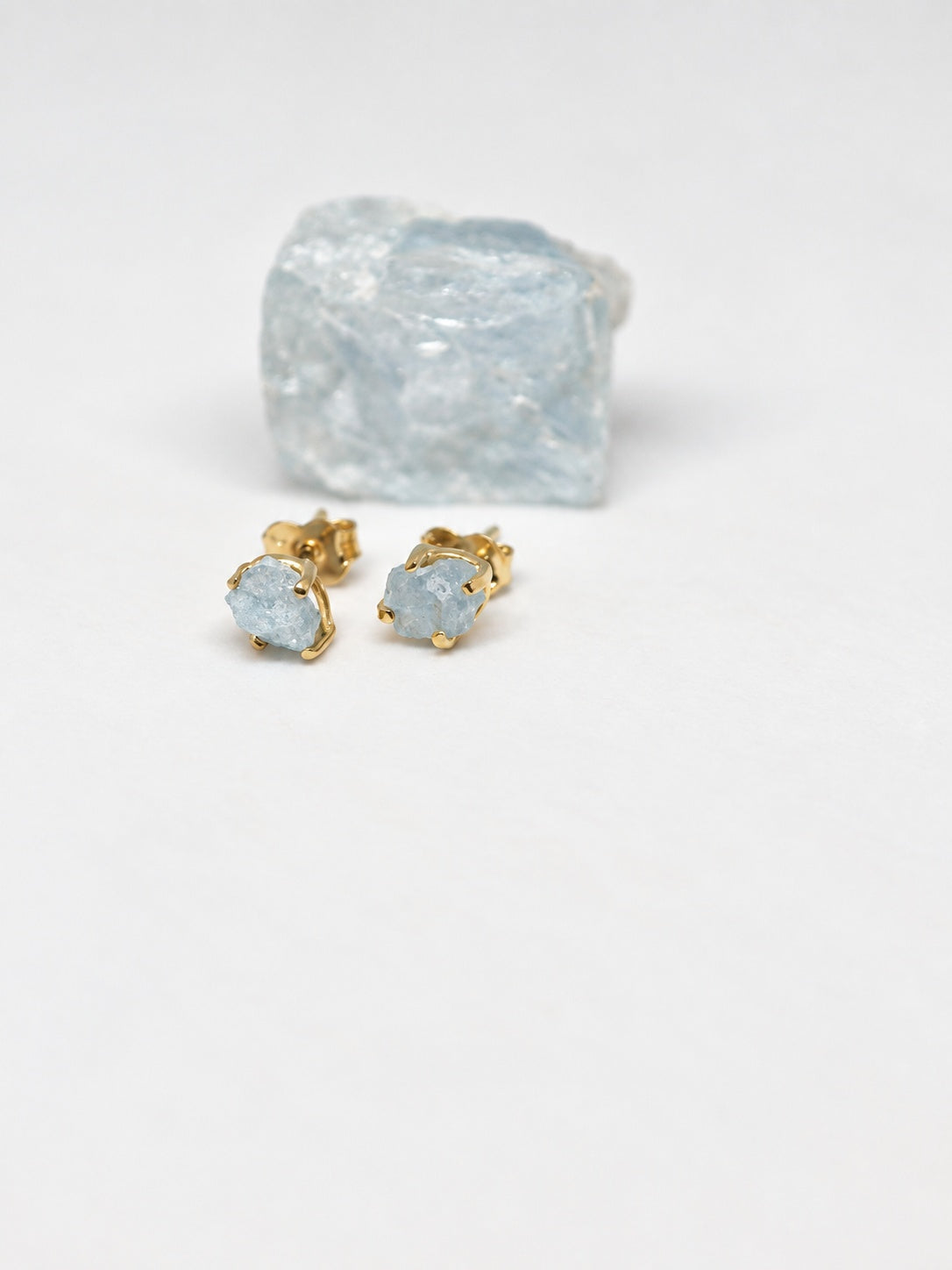 Raw Aquamarine 18k Gold Vermeil Stud Earrings