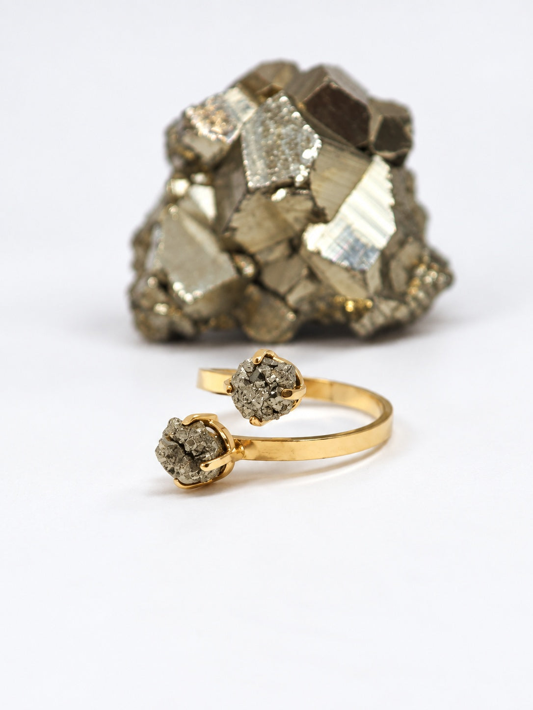 Raw Pyrite 18k Gold Vermeil Double Stone Bypass Ring