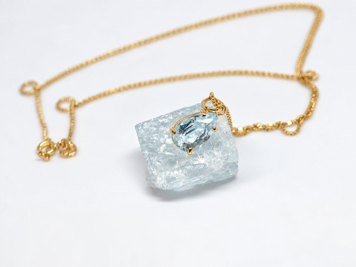 Faceted Aquamarine 18k Gold Vermeil Pear Pendant Necklace, Light Blue