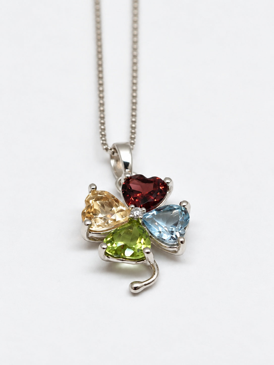 Multi Gemstone 925 Sterling Silver Four Leaf Clover Pendant Necklace