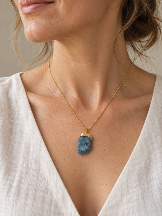 Raw Aquamarine 18k Gold Vermeil Pendant Necklace