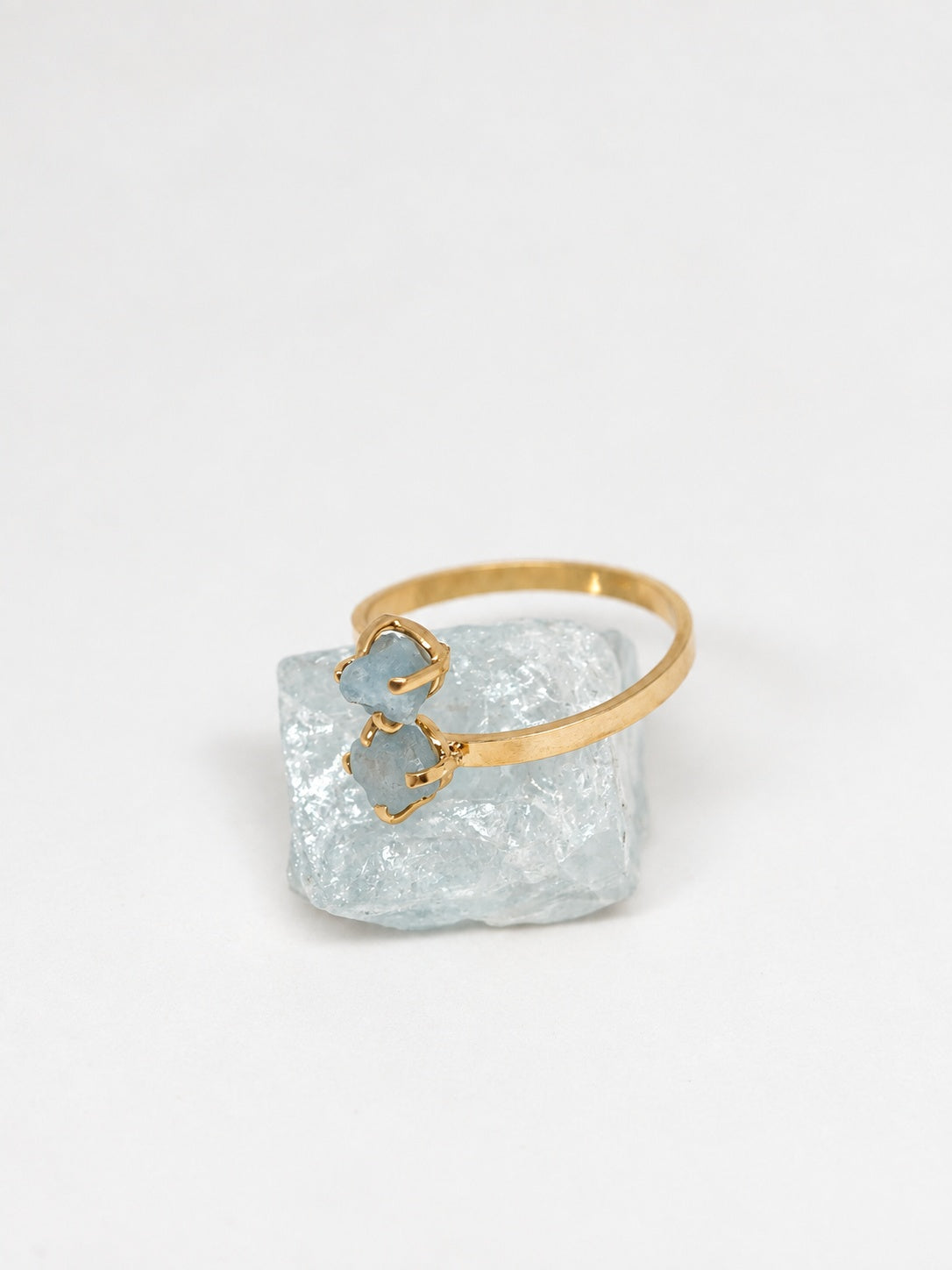 Raw Aquamarine 18k Gold Vermeil Double Stone Bypass Ring