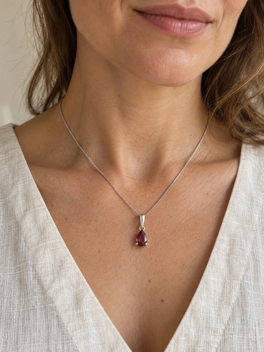Pink Tourmaline 925 Sterling Silver Teardrop Pendant Necklace