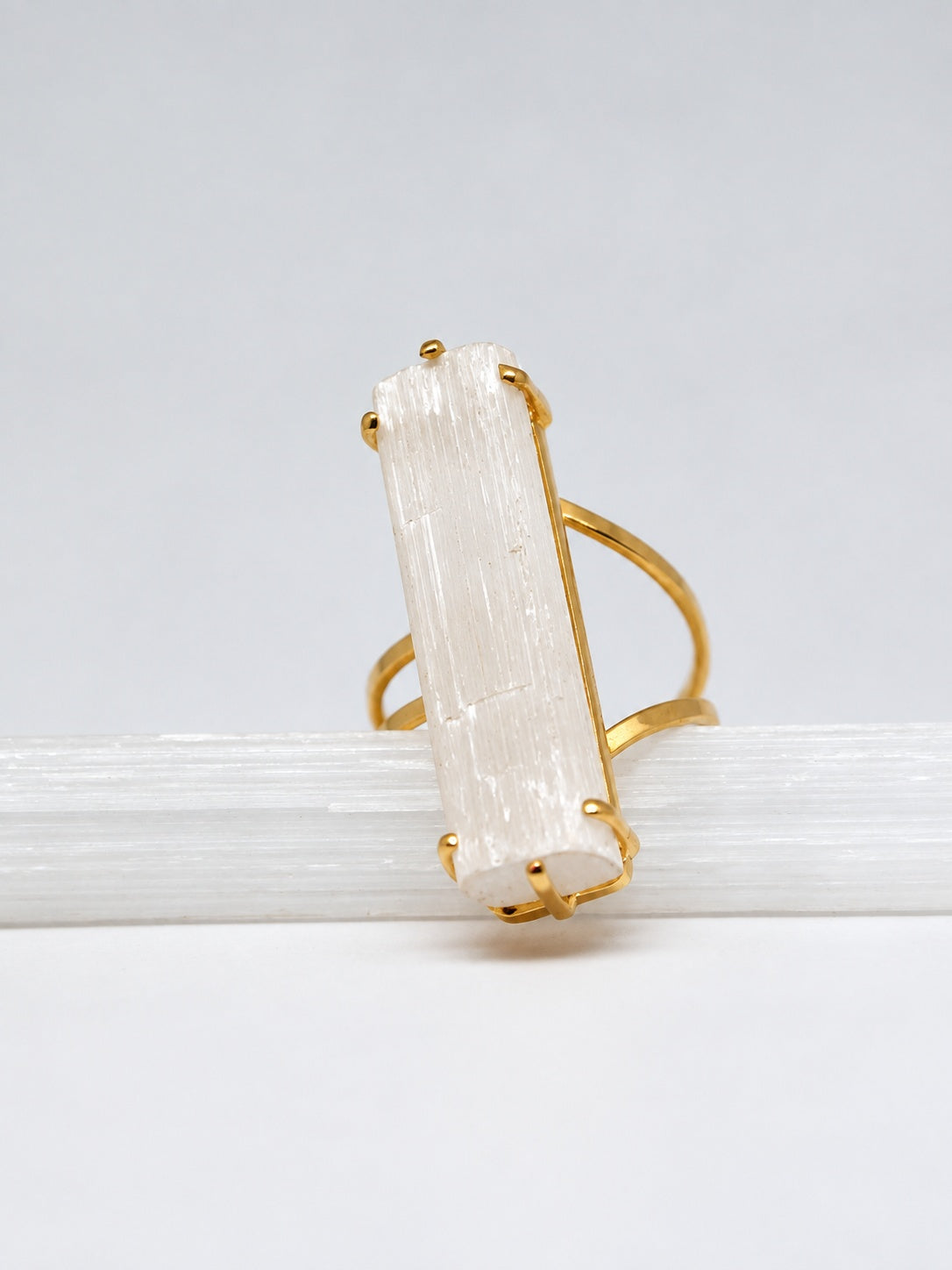 Selenite Bar 18k Gold Vermeil Adjustable Ring