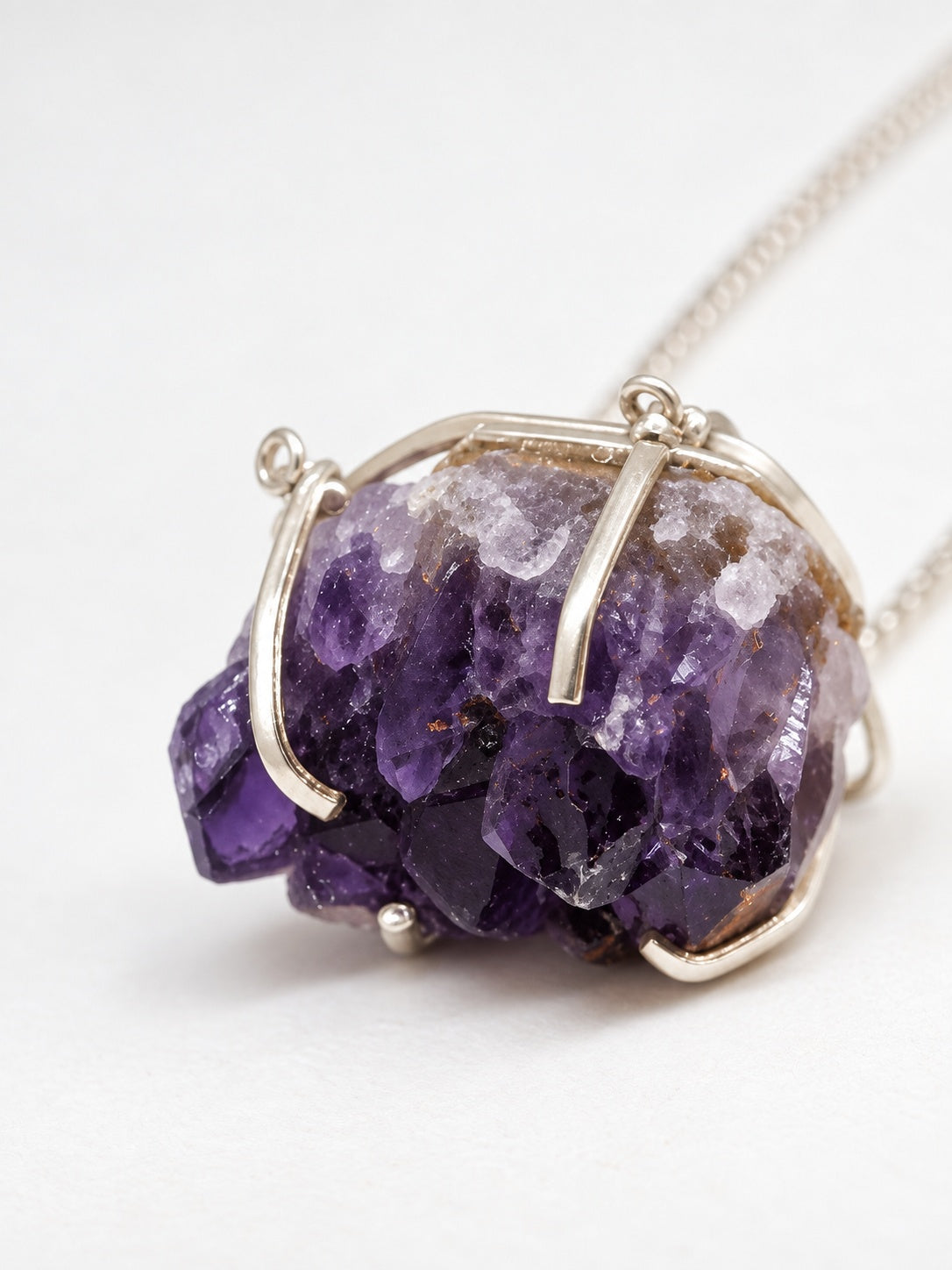 Amethyst Druzy 925 Sterling Silver Pendant Necklace