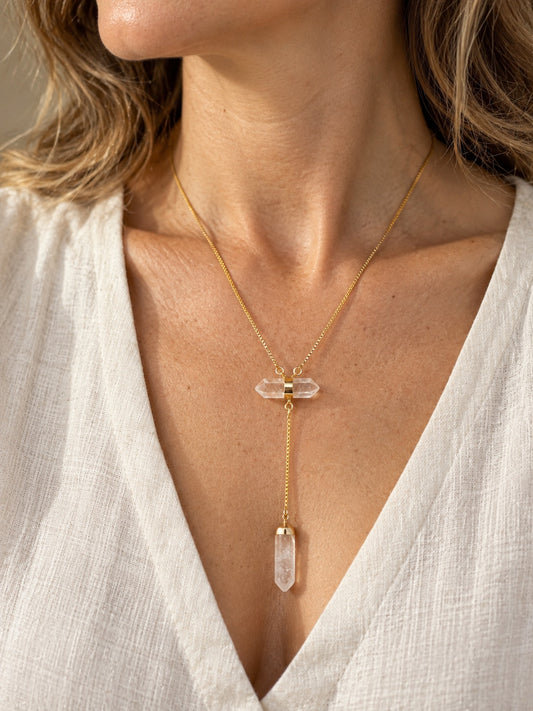 Lemurian Quartz 18k Gold Vermeil Lariat Necklace