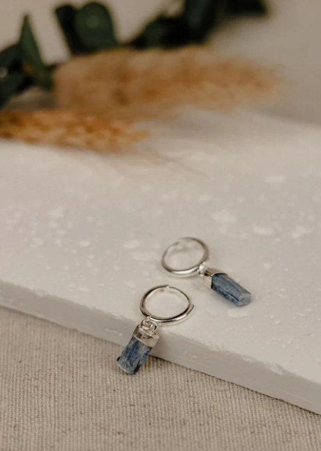 Blue Kyanite 925 Sterling Silver Huggie Hoop Earrings