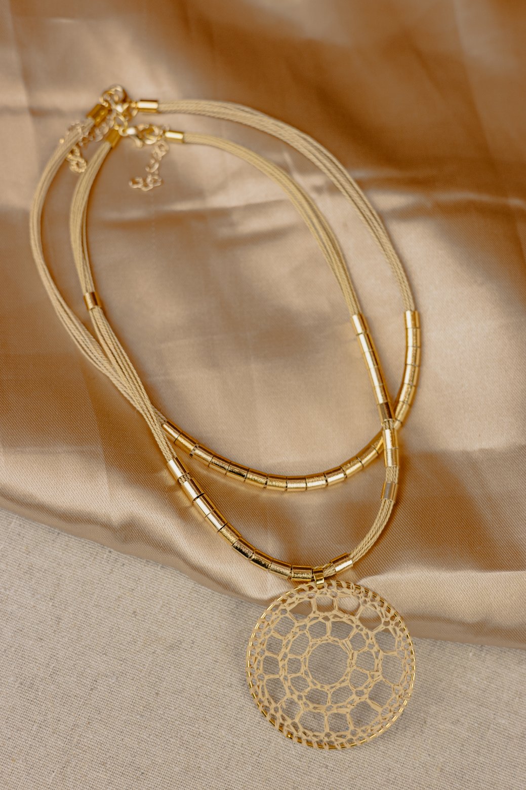 Buriti Palm Multi-Strand Necklace – Honeycomb Circle
