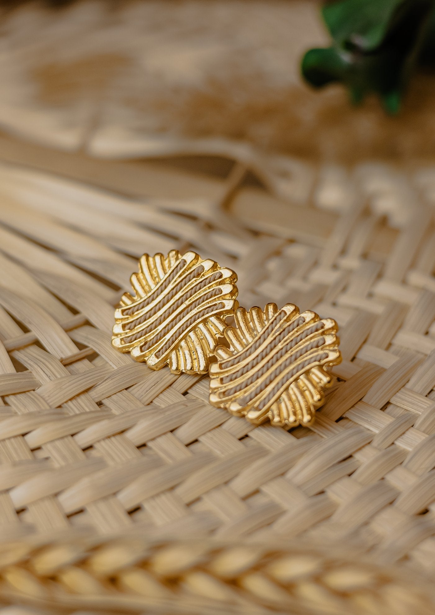 Buriti Palm Shield Stud Earrings – Gold Statement