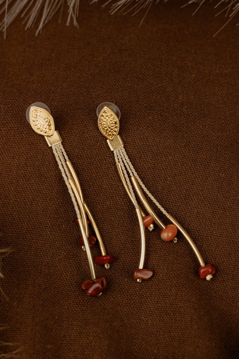 Buriti Palm Hammered Disc Tassel Earrings