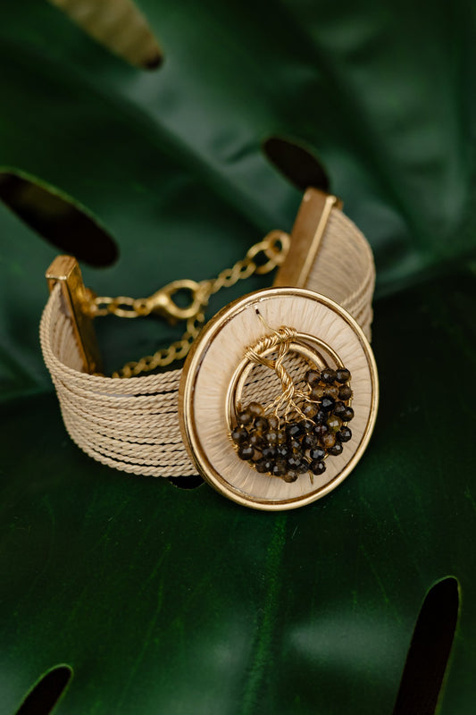 Buriti Palm Cuff Bracelet with Spiral Medallion