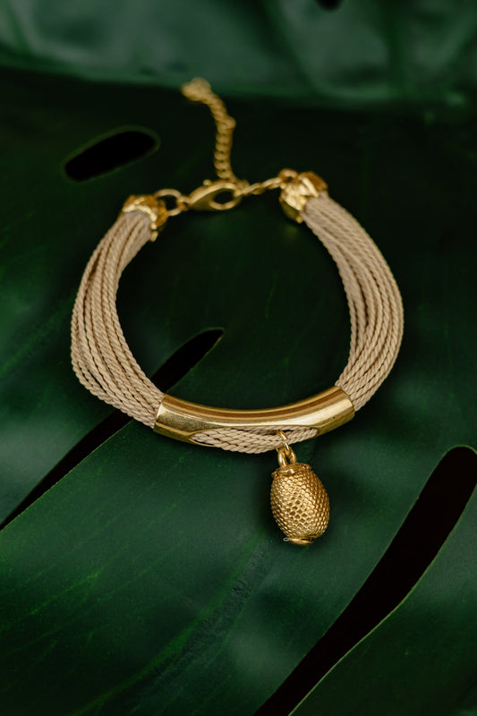 Buriti Palm Multi-Strand Bracelet with Gold Square Slides