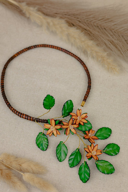 Orange Blossom Crystal Leather Necklace, Amber