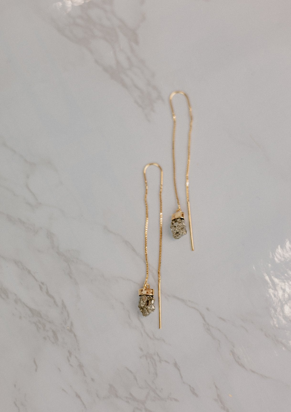 Raw Pyrite 18k Gold Vermeil Threader Earrings II