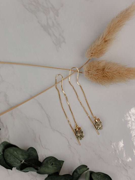 Raw Pyrite 18k Gold Vermeil Threader Earrings II