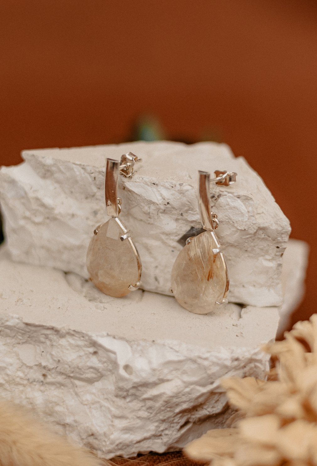 Golden Quartz Teardrop Drop Earrings