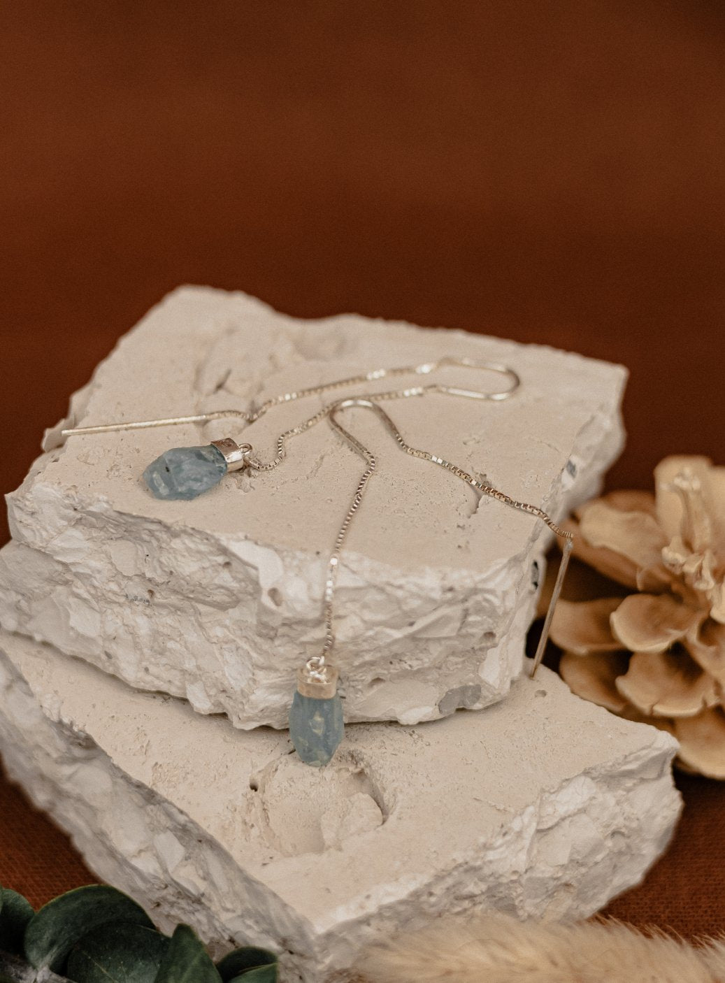 Raw Aquamarine Threader Earrings
