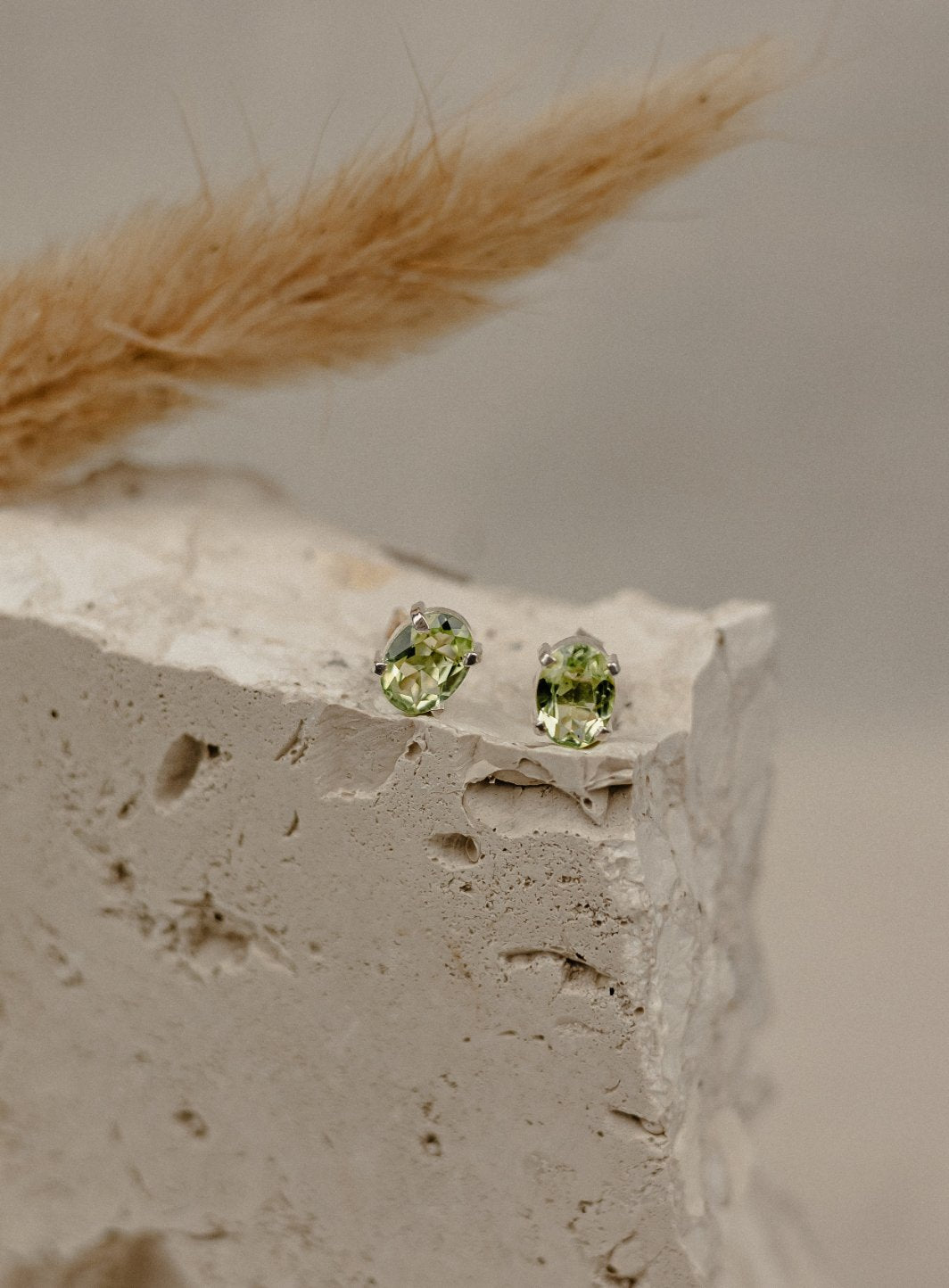 Green Amethyst Oval Stud Earrings