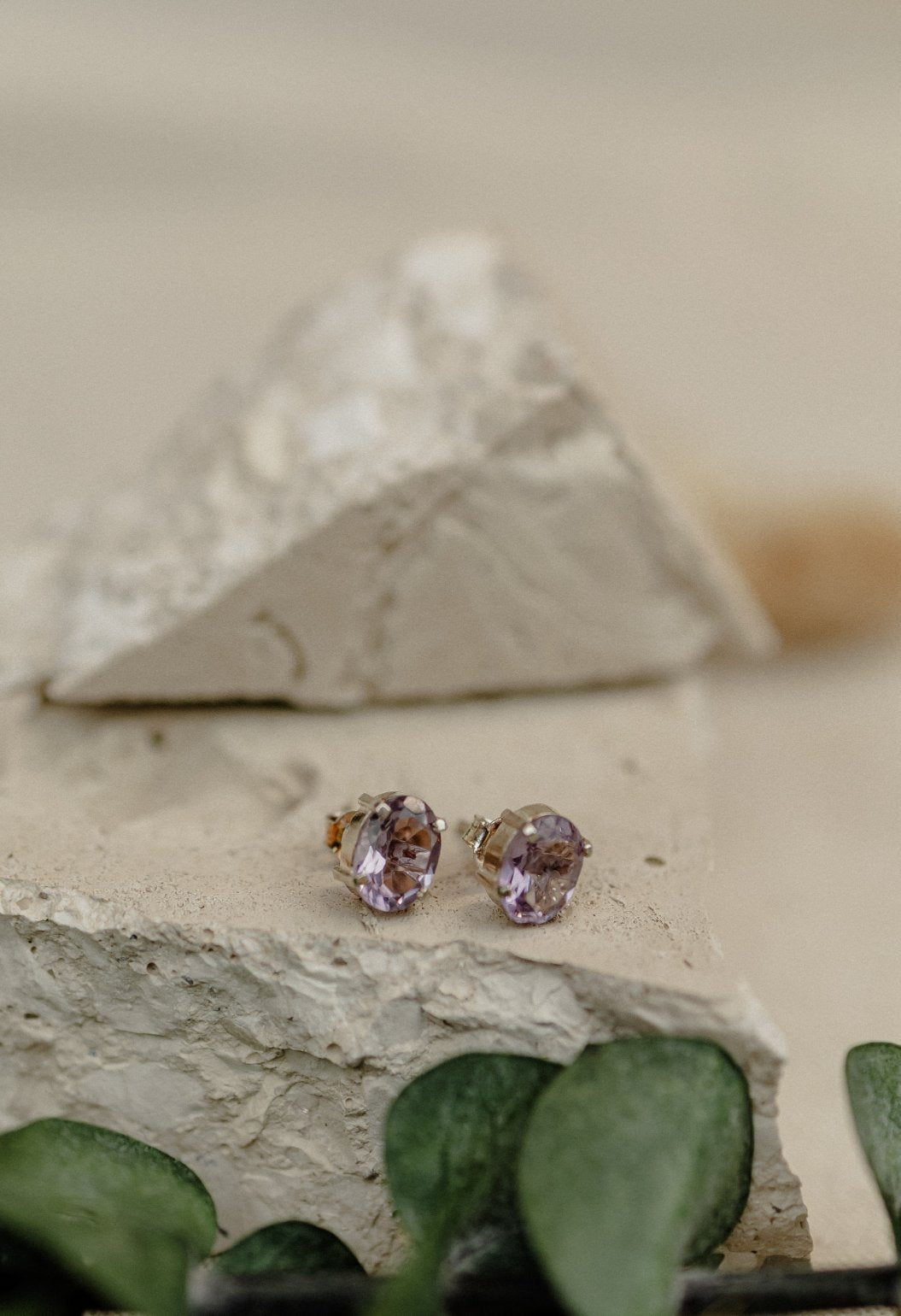 Lavender Amethyst Oval Stud Earrings