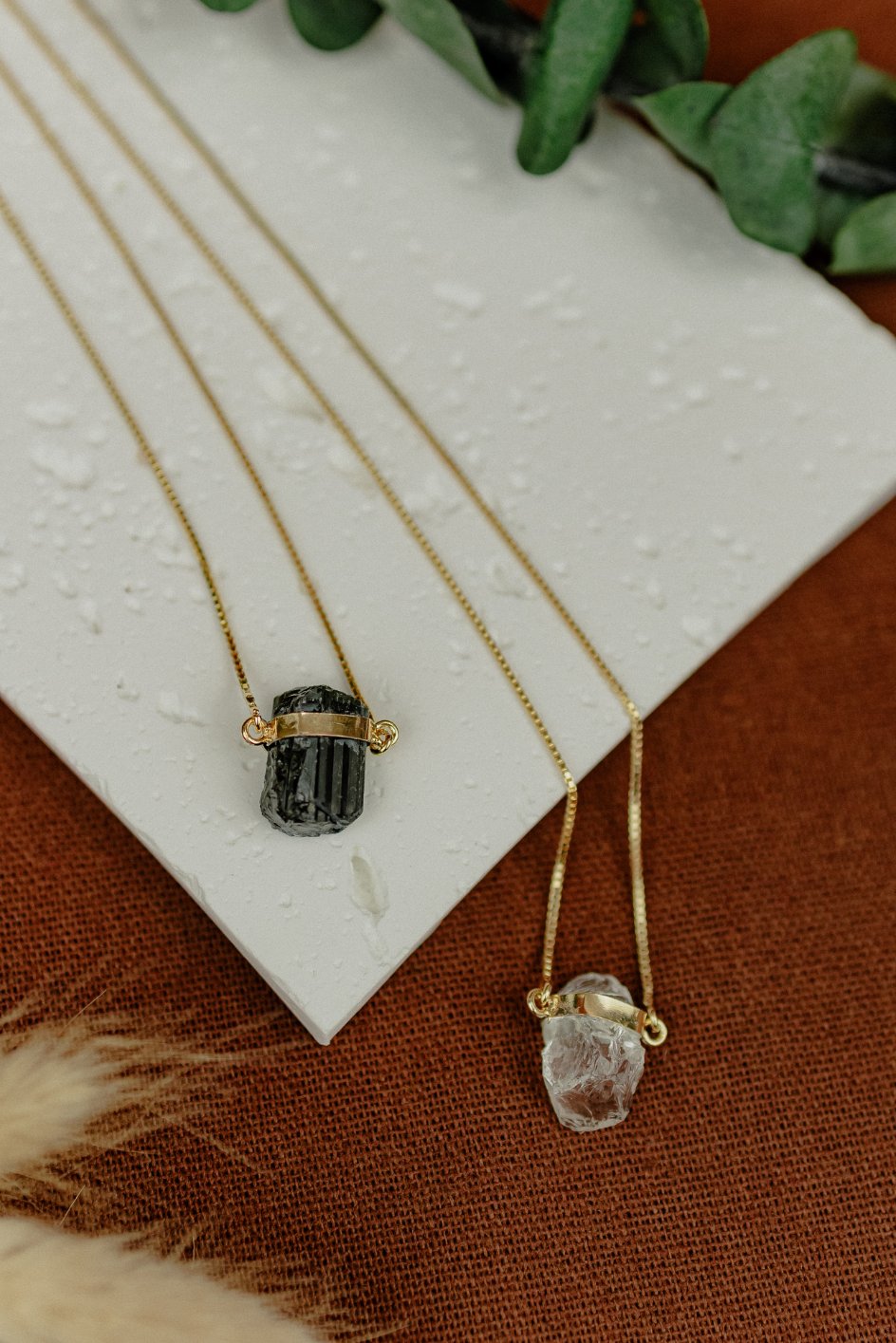 Raw Tourmaline and Quartz 18k Gold Vermeil Duo Pendant Necklace