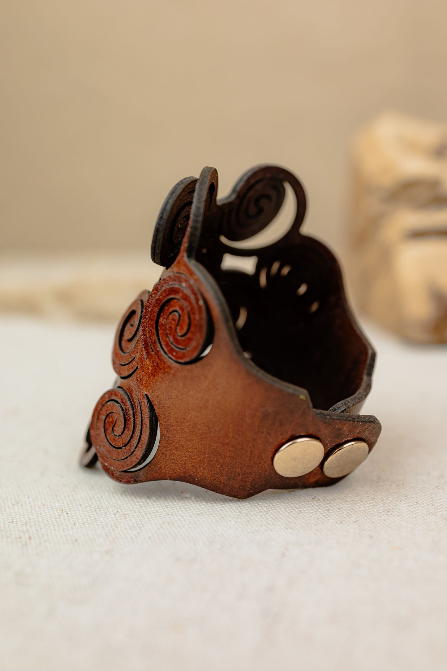 Celtic Spiral Studded Leather Cuff Bracelet