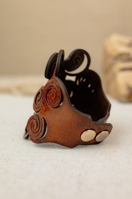 Celtic Spiral Studded Leather Cuff Bracelet