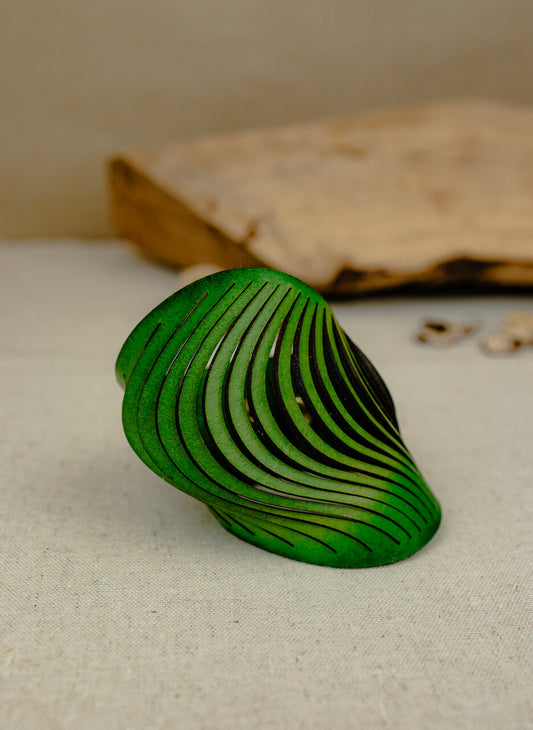 Leather Sculptural Wave Cuff – Forest Green