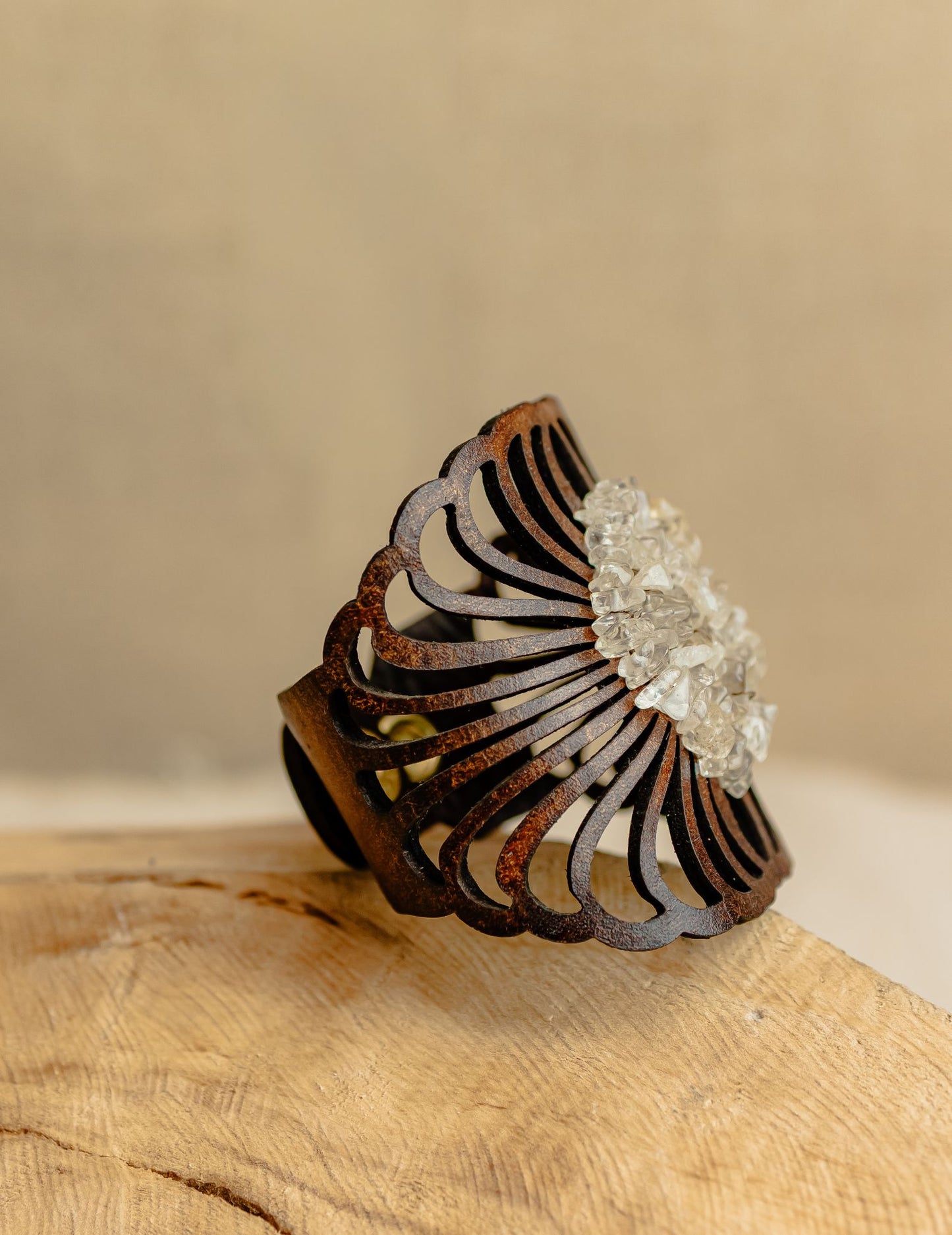 Blossom Fan Cuff, Clear Quartz