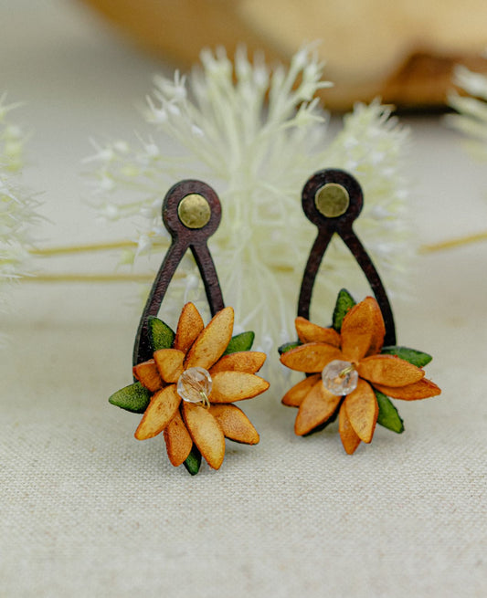 Orange Blossom Crystal Leather Drop Earrings, Amber
