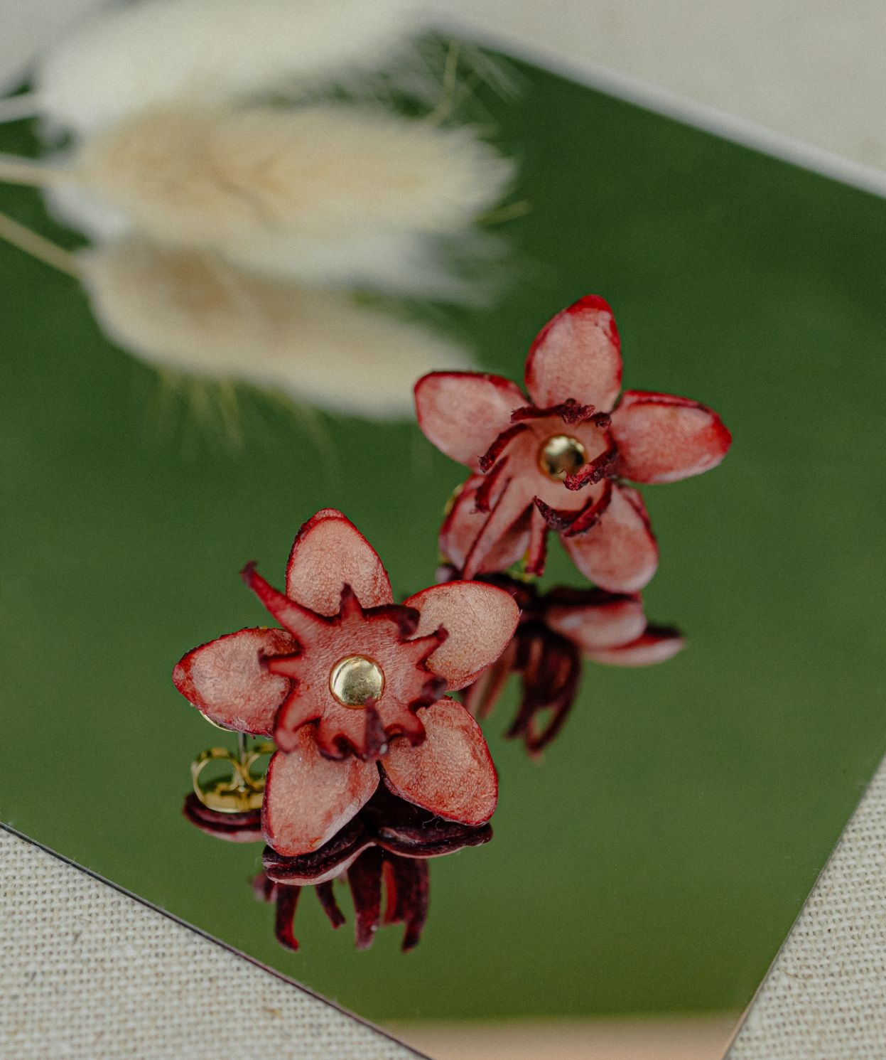 Field Flower Leather Stud Earrings — Dusty Rose