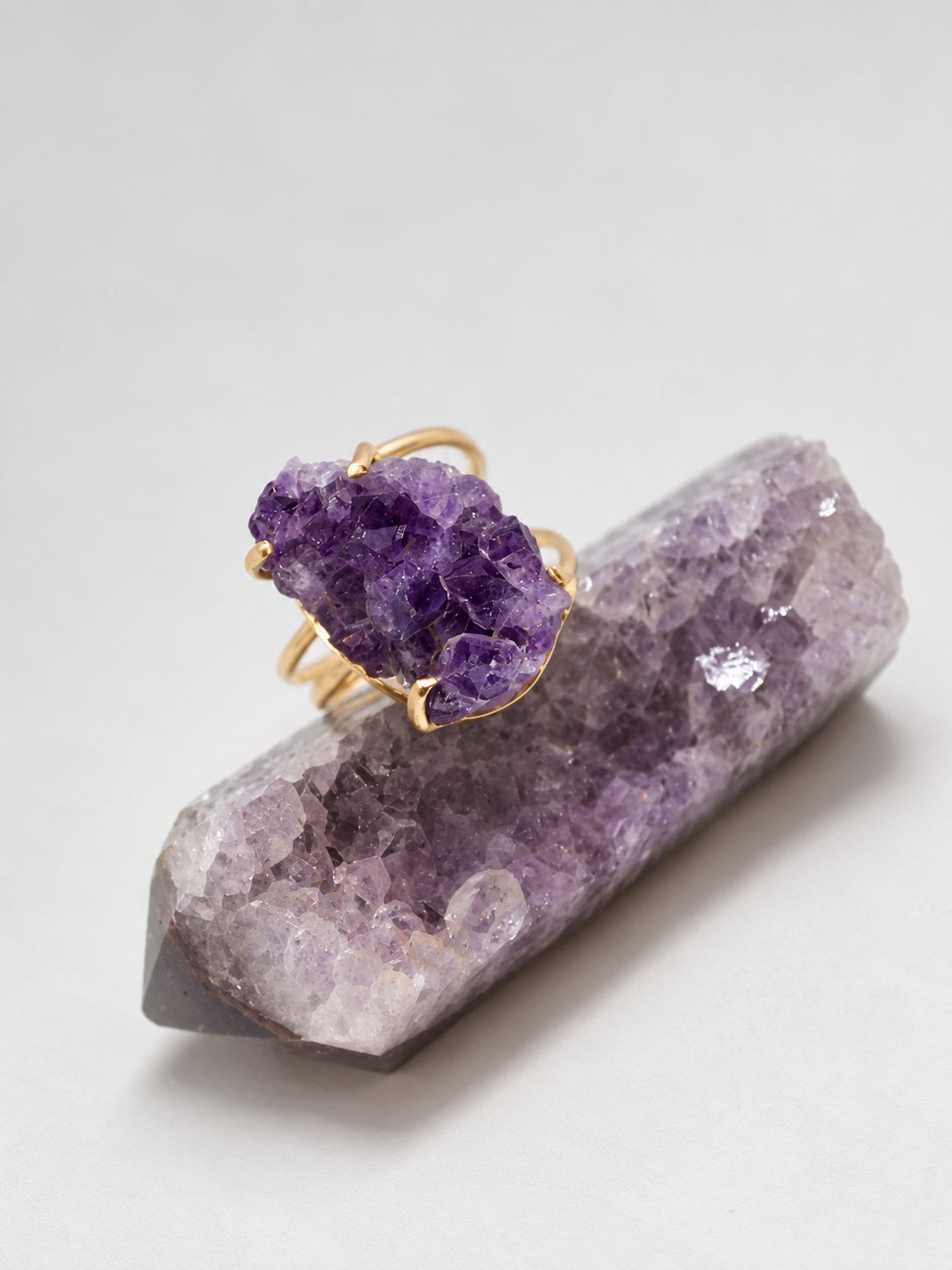 Amethyst Druzy 18k Gold Vermeil Adjustable Ring