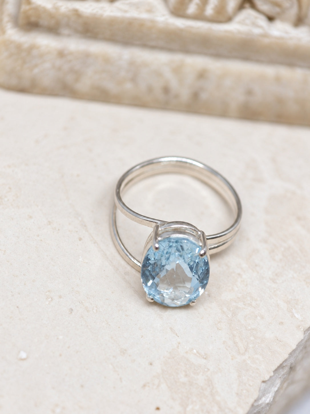 Faceted Aquamarine 925 Sterling Silver Statement Ring