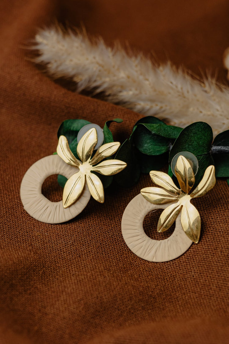 Buriti Palm Gold Flower & Disc Drop Earrings