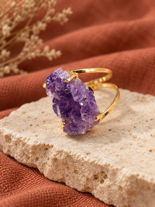 Amethyst Druzy 18k Gold Vermeil Adjustable Ring