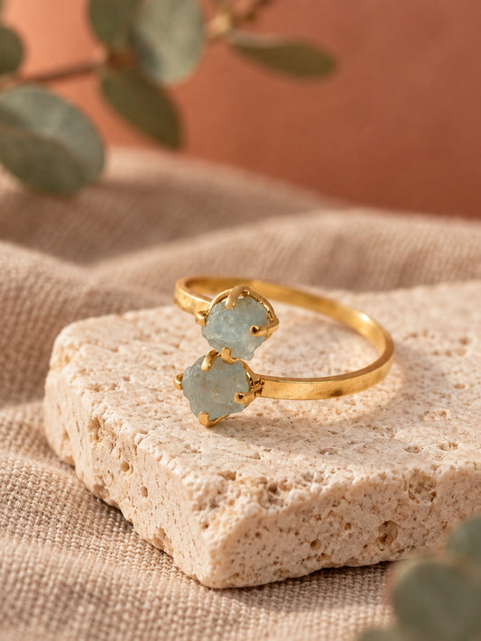 Raw Aquamarine 18k Gold Vermeil Double Stone Bypass Ring