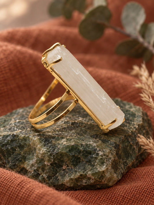 Selenite Bar 18k Gold Vermeil Adjustable Ring
