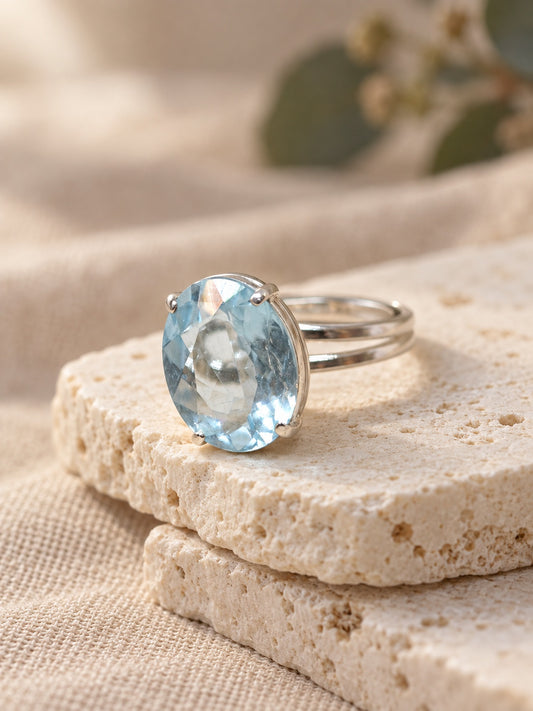 Faceted Aquamarine 925 Sterling Silver Statement Ring