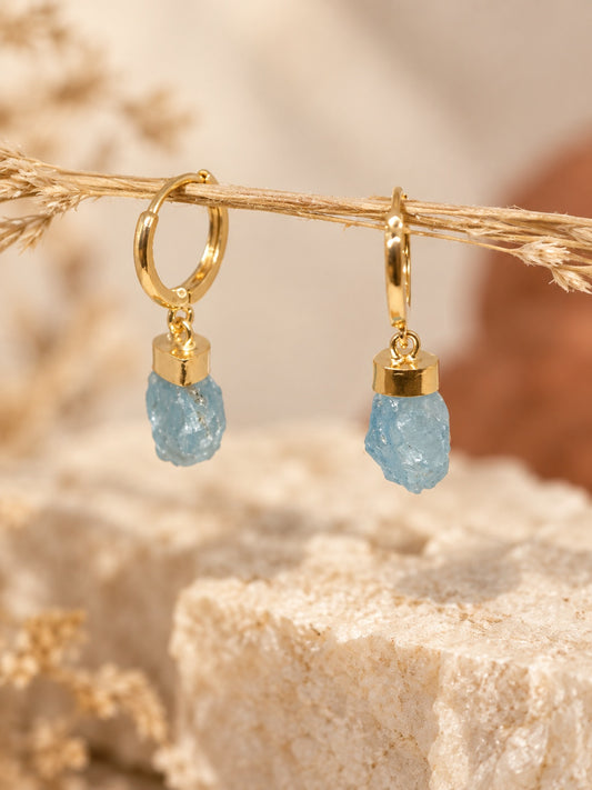 Raw Aquamarine 18k Gold Vermeil Huggie Hoop Earrings