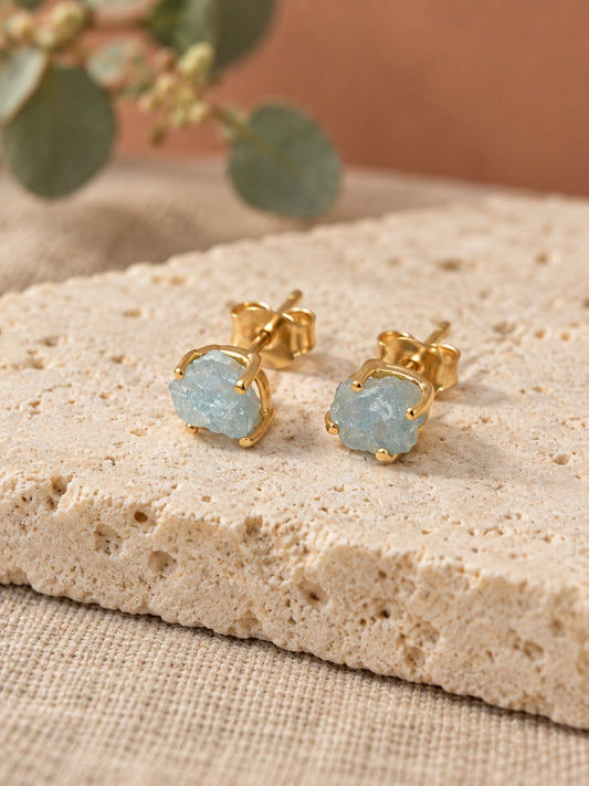 Raw Aquamarine 18k Gold Vermeil Stud Earrings