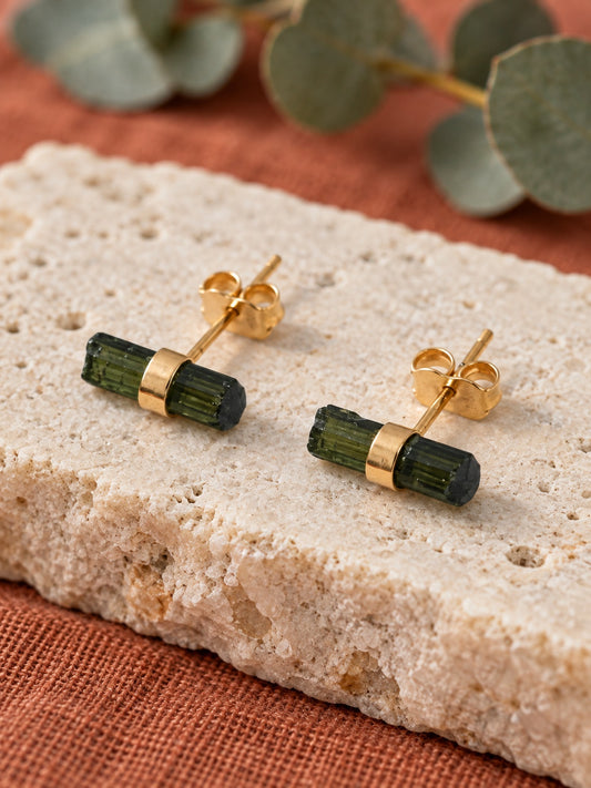 Green Tourmaline 18k Gold Vermeil Column Stud Earrings