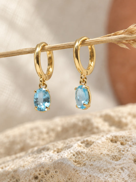 Blue Topaz 18k Gold Vermeil Huggie Hoop Earrings