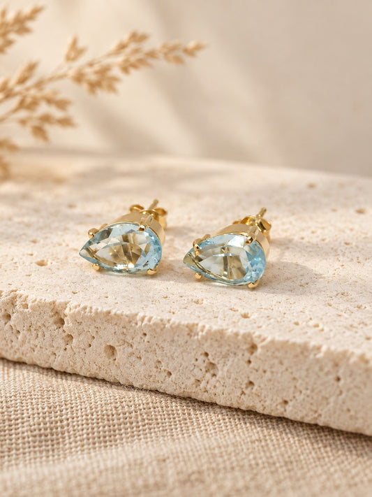 Blue Topaz 18k Gold Vermeil Statement Stud Earrings