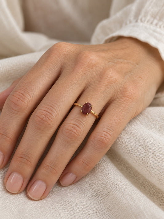 Garnet 18k Gold Vermeil Solitaire Ring