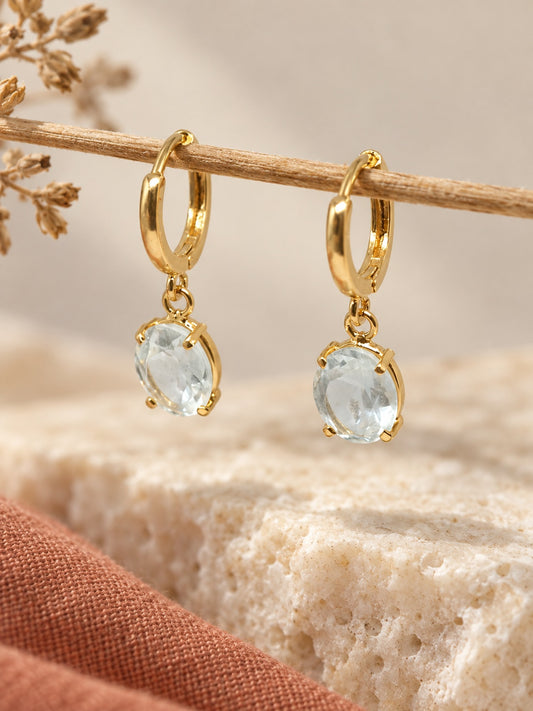 Faceted Aquamarine 18k Gold Vermeil Huggie Hoop Earrings